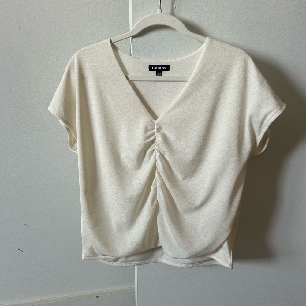 Express Ivory Ruched Short Sleeve Top